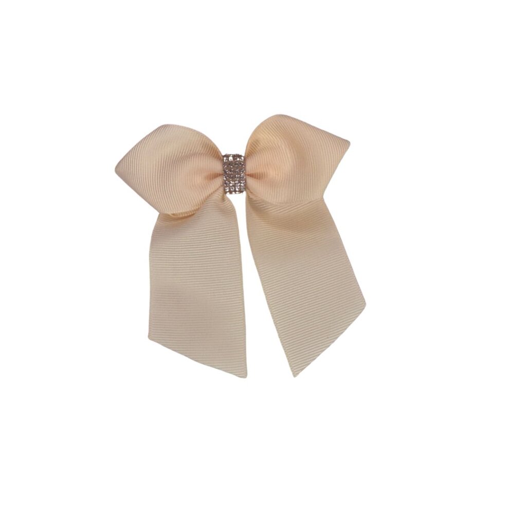 Elegant Cream Hair Bow with Rhinestone Center – Classic & Chic